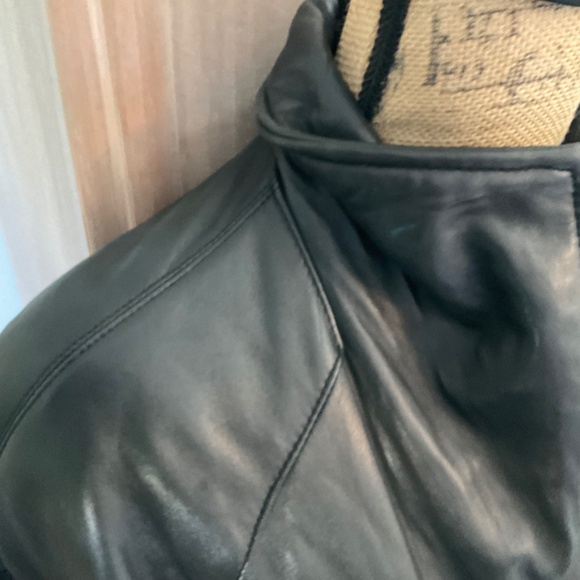 90's VTG Hailey soft LeatherJacket Black Long Drawstring Zip Coat Oversize XS - Picture 7 of 16